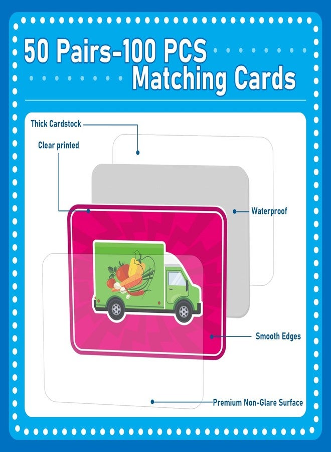 gisgfim 50 Pairs Memory Matching Game Trucks Concentration Memory Card Games for Kids Preschool Educational Ages 3-8 A Fun & Fast Vehicle Theme Matching Games - Image 3